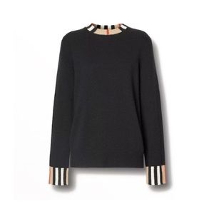 BURBERRY Icon Stripe EYRE Sweater black  in 100%  Cashmere M Check Trim LARGE